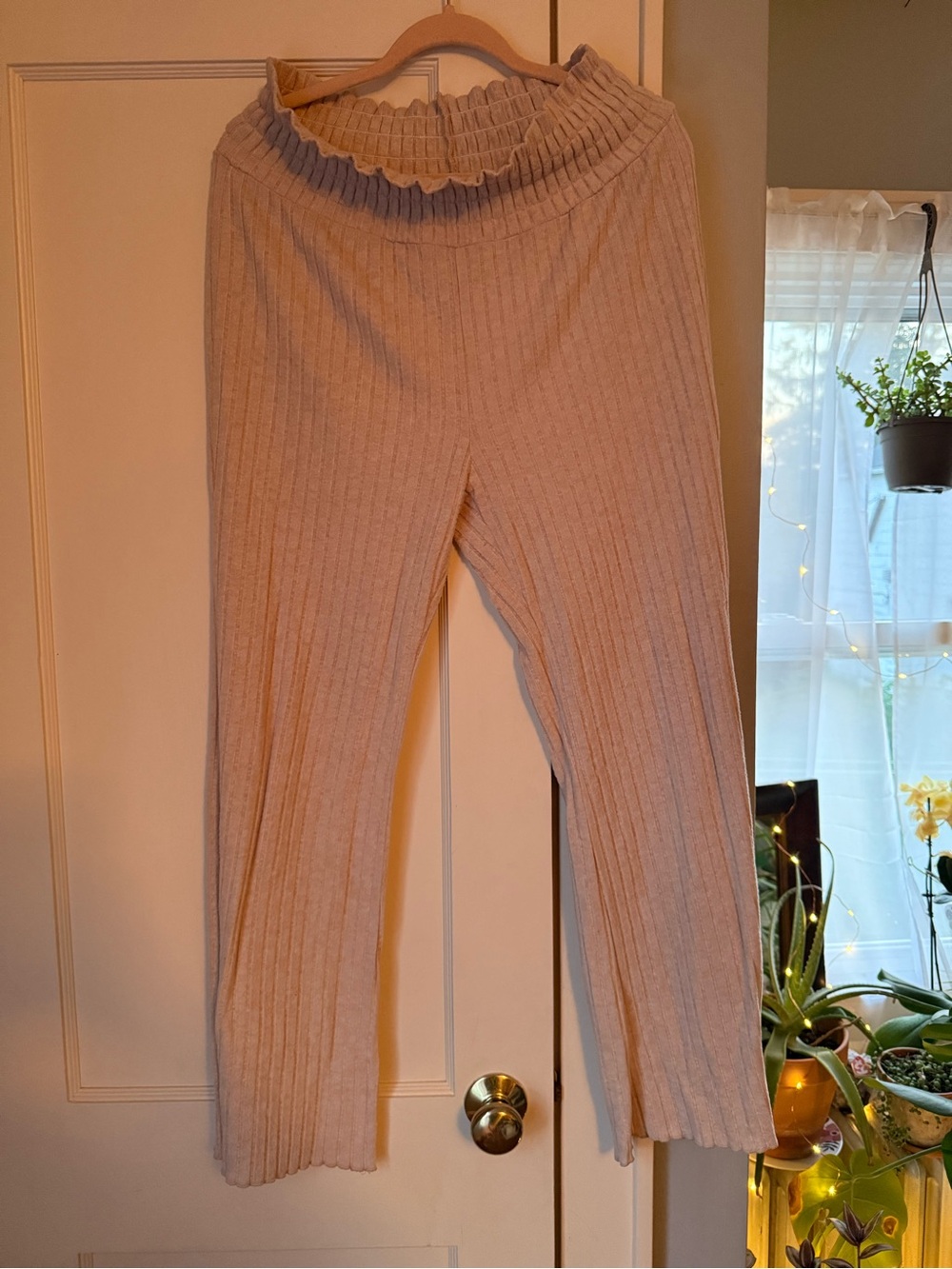 Cozy Ribbed Lounge Pants in Light Beige